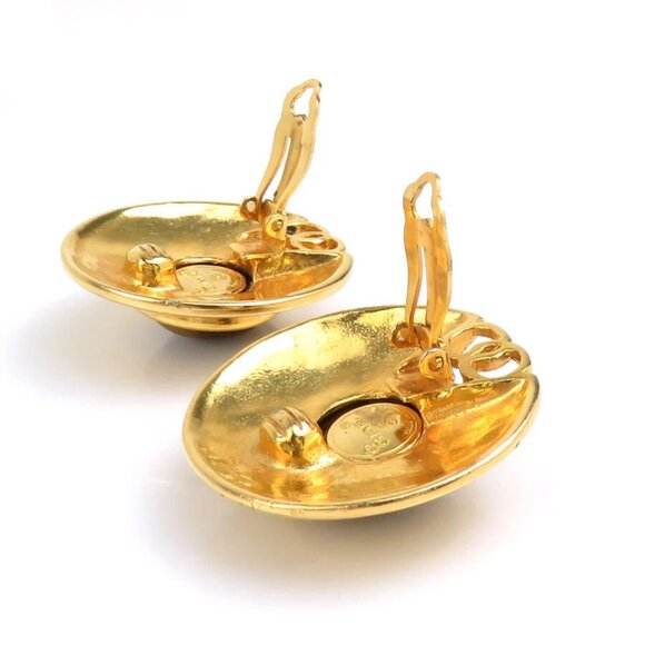 CHANEL CC Logo Clip on Earrings Gold/Brown Metal/Stone - - Picture 8 of 14